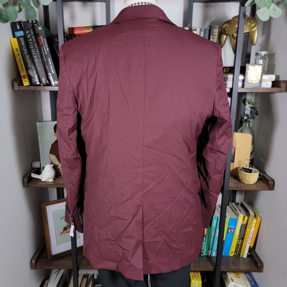 Stafford Men's Hopsack Blazer Two Silver Button Burgundy Wool Blend Classic 44R - Picture 8 of 13